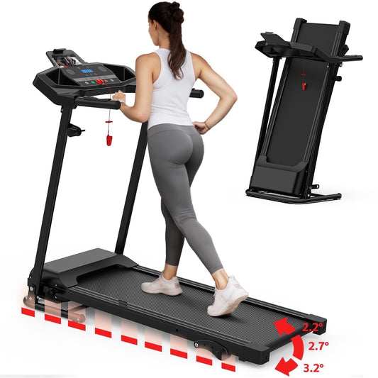 FYC Folding Treadmills with Incline, Foldable Portable Treadmills for Home Small Compact Mini Treadmill 300 LBS Capacity with 12 HIIT Modes LED Display Walking Pad Treadmill with Large Running Area