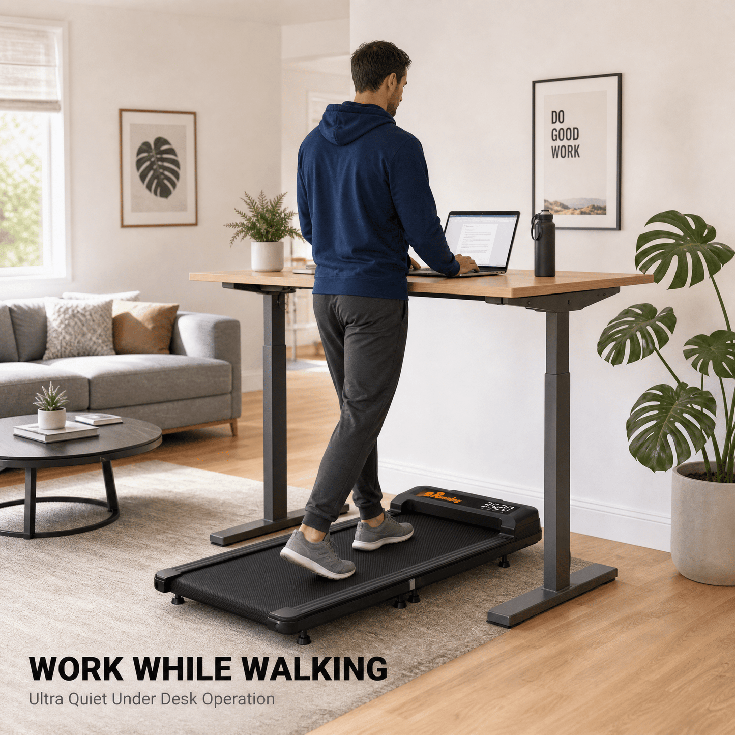 FYC Under Desk Walking Pad, 180°  Foldable Treadmill for Home Office, 2.5HP Quiet Brushless Motor 0.5-4MPH Speed 300LBS Capacity, Compact Design for Small Space,  App Control & Bluetooth Speaker