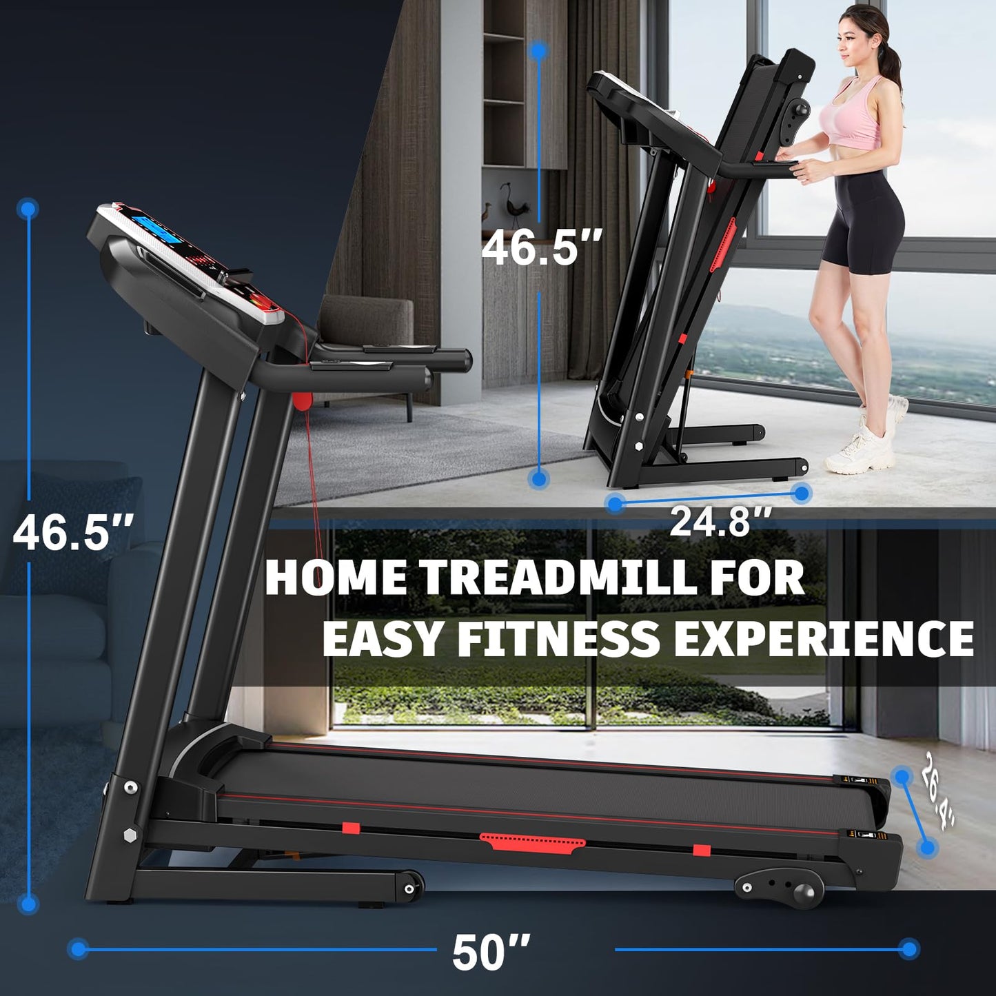 FYC 3.5HP 330 LBS Weight Capacity Folding Treadmill with Incline, Portable Electric Treadmill for Home