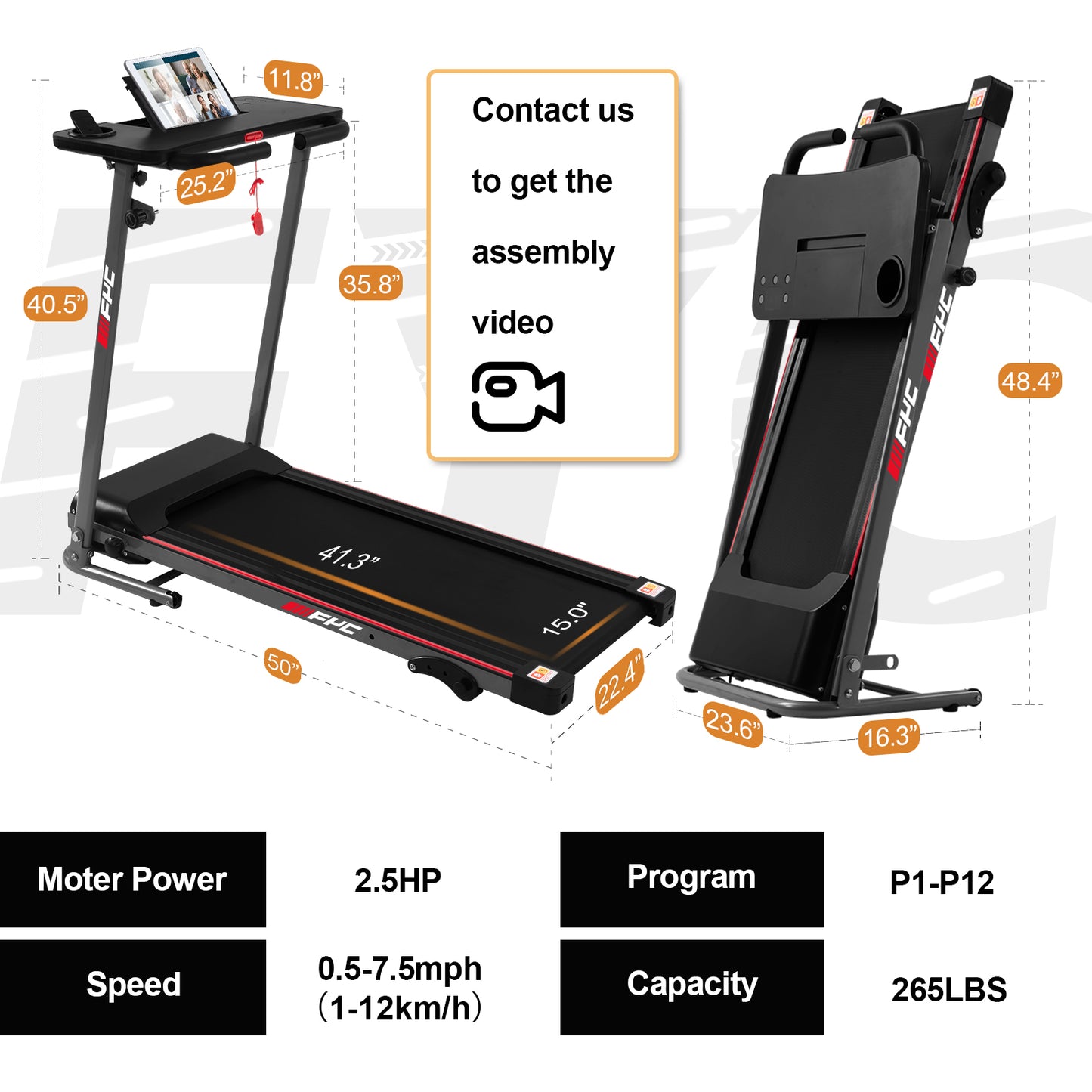 Cinta de correr plegable FYC con inclinación automática - 3.5HP 330LBS  Capacidad de peso plegable E con Bluetooth (JK8801F)