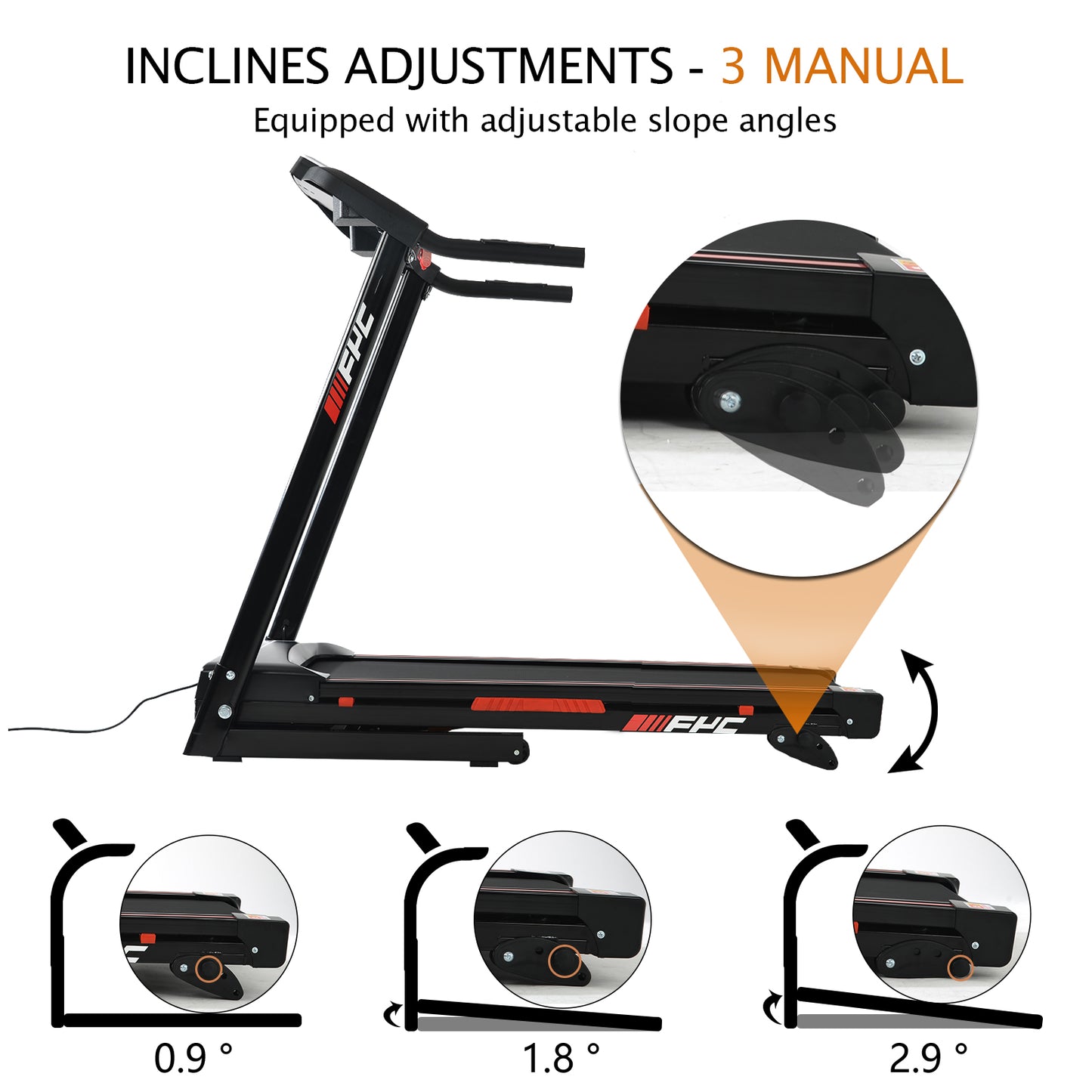 FYC Folding Treadmills 330Lbs Weight Capacity - 3.5HP Foldable Treadmill with Incline/APP/Buletooth (JK8806-2A)