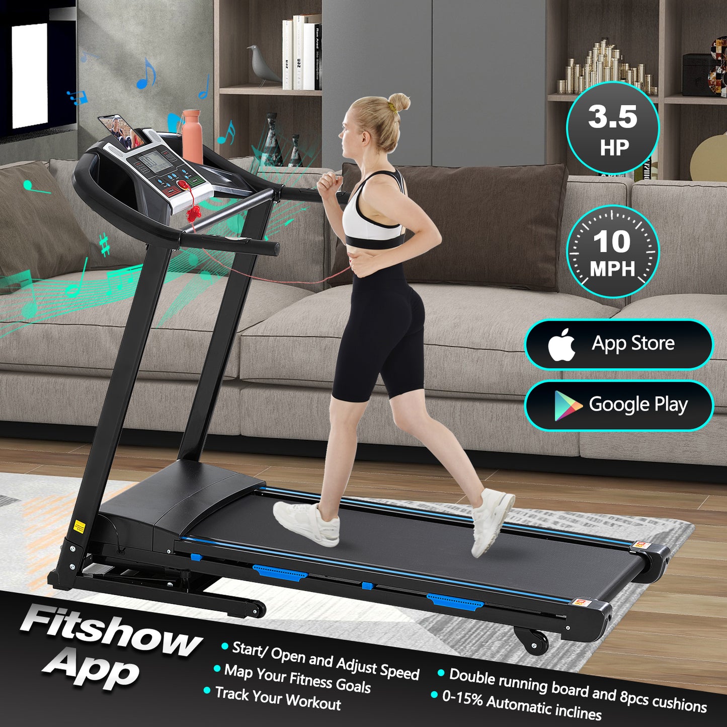 FYC Folding Treadmill with Auto Incline - 3.5HP 330LBS Weight Capacity Foldable E with Bluetooth (JK8801F)